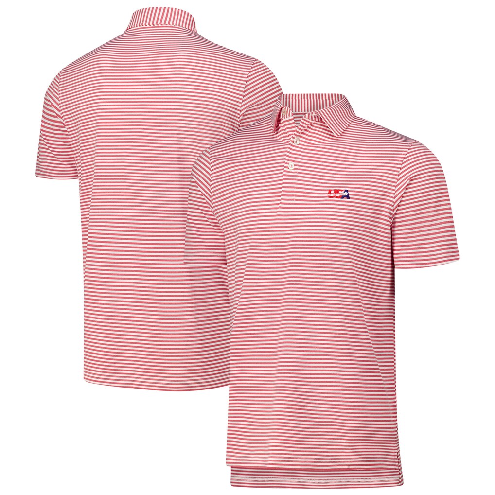 Men's U.S. National Development Program Vineyard Vines Heather Red/White Winstead Stripe Polo