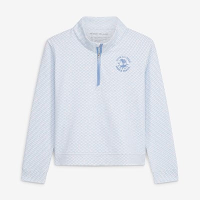 Girls Youth 2027 U.S. Open Peter Millar  White/Light Blue Perth Courtside Charm Performance Quarter-Zip Pullover with Scrunchie