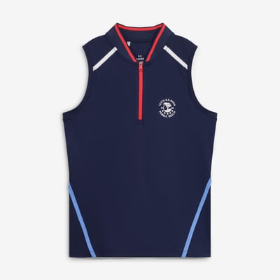 Women's 2027 U.S. Open Under Armour  Navy Pebble Beach ArmourDry Sport Quarter-Zip Sleeveless Polo