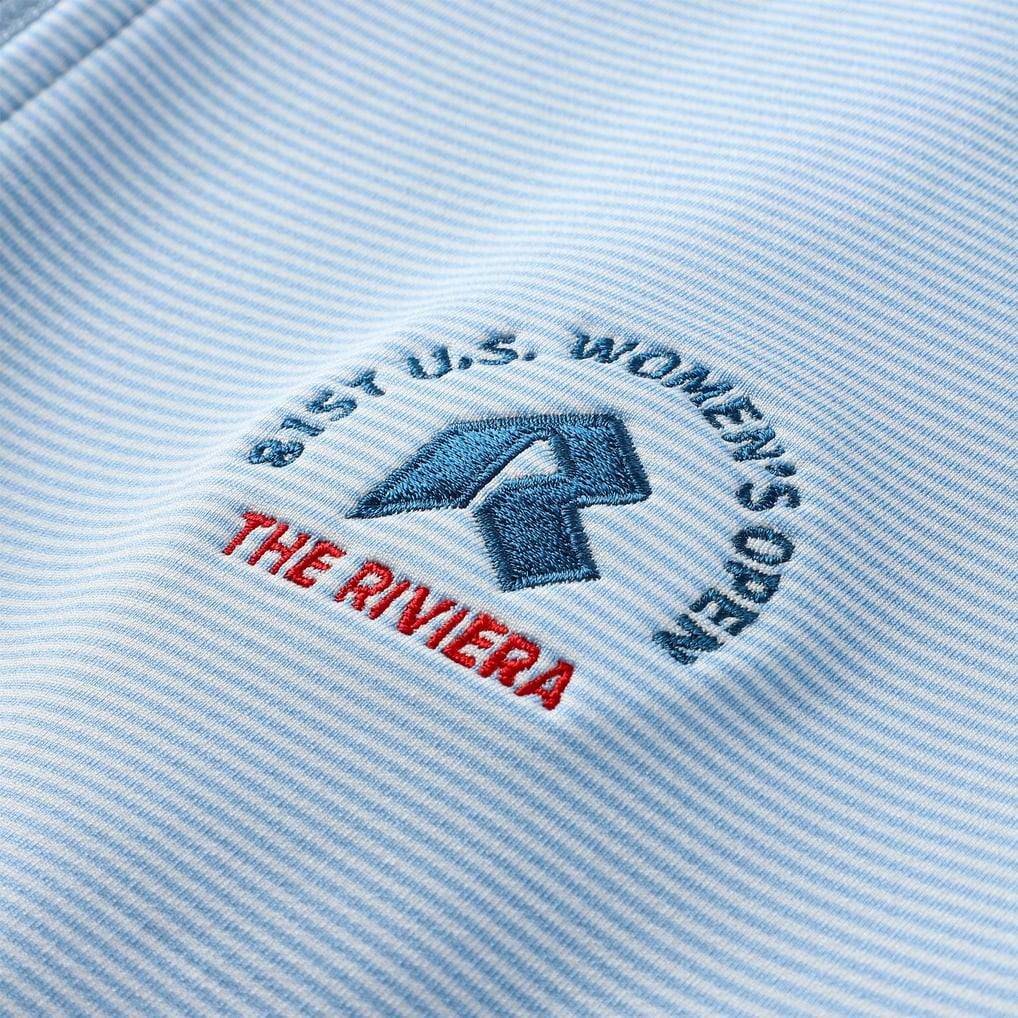 Men's 2026 U.S. Women's Open Peter Millar Blue Perth Sugar Stripe Performance Quarter-Zip Pullover