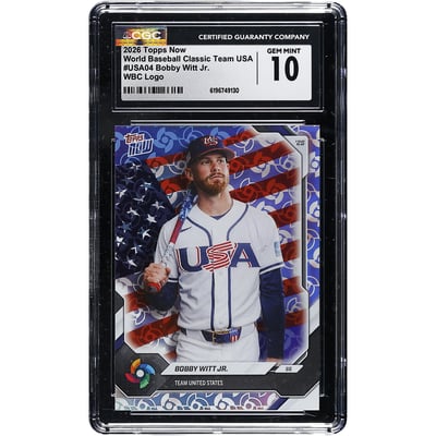 Bobby Witt Jr. USA Baseball 2026 Topps Now World Baseball Classic Team USA WBC Logo #USA04 CGC Authenticated GEM MINT 10 Card