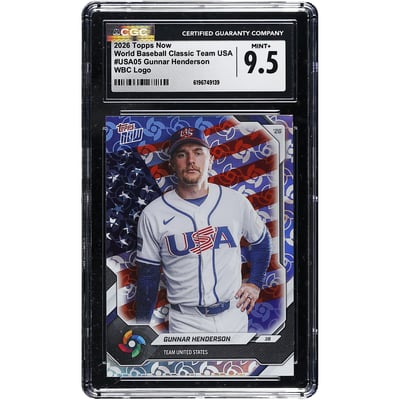 Gunnar Henderson USA Baseball 2026 Topps Now World Baseball Classic Team USA WBC Logo #USA05 CGC Authenticated MINT+ 9.5 Card