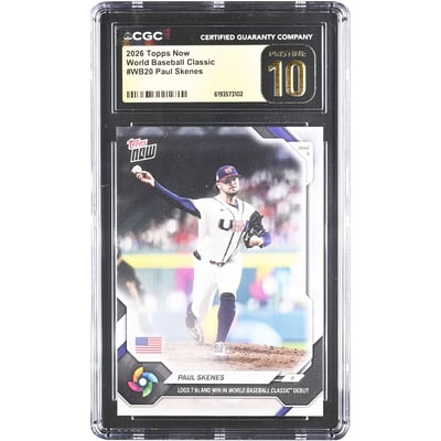 Paul Skenes USA Baseball 2026 Topps Now Logs 7Ks and Win in World Baseball Classic Debut #WB20 CGC Authenticated Pristine 10 Card
