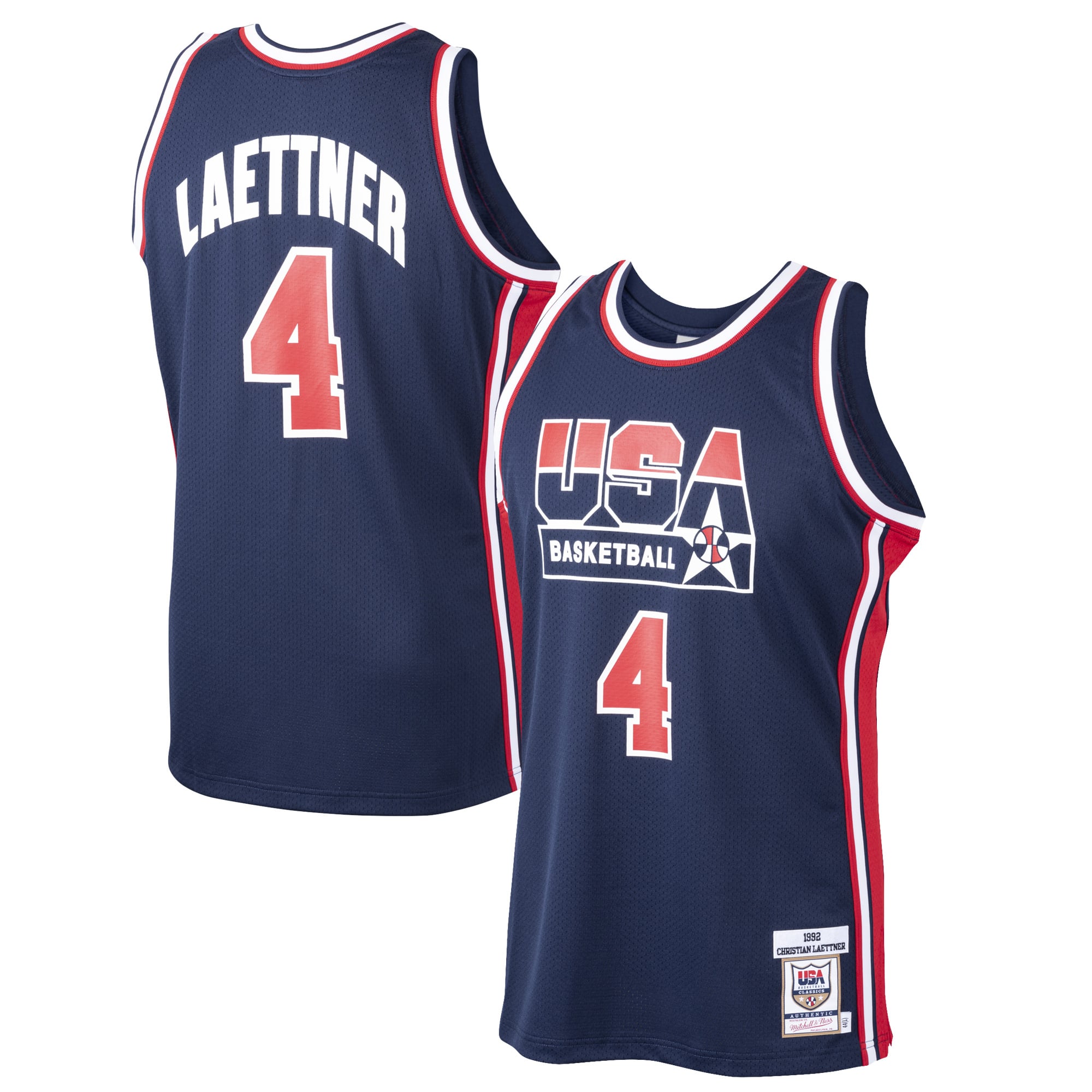 USA バスケット　ドリームチーム　ミッチェルアンドネス Men's USA Basketball Christian Laettner Mitchell & Ness Navy 1992