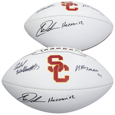Carson Palmer & Caleb Williams USC Trojans Autographed Fanatics Authentic Baden White Panel Football with Multiple Inscriptions