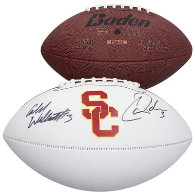 Carson Palmer & Caleb Williams USC Trojans Autographed Fanatics Authentic Baden White Panel Football