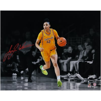 JuJu Watkins USC Trojans Autographed Fanatics Authentic 16" x 20" Dribbling Spotlight Photograph - Signed in Red Ink