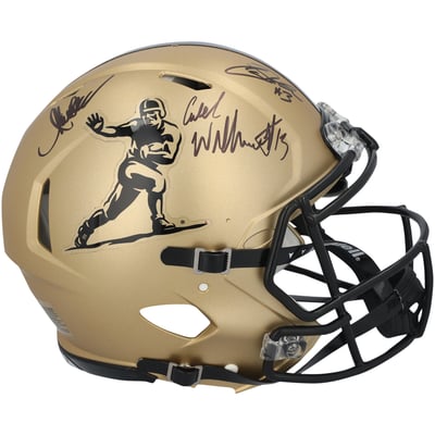 Marcus Allen, Carson Palmer & Caleb Williams USC Trojans Autographed Fanatics Authentic Riddell Heisman Gold Speed Authentic Helmet