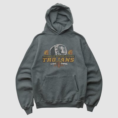USC Trojans Jerzees 2004 Hooded Pullover Sweatshirt - Dark Heather Gray - S by Fanatics Real Vintage