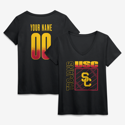 USC Trojans Women's Home Field Pop Personalized Any Name & Number V-Neck T-Shirt - Black
