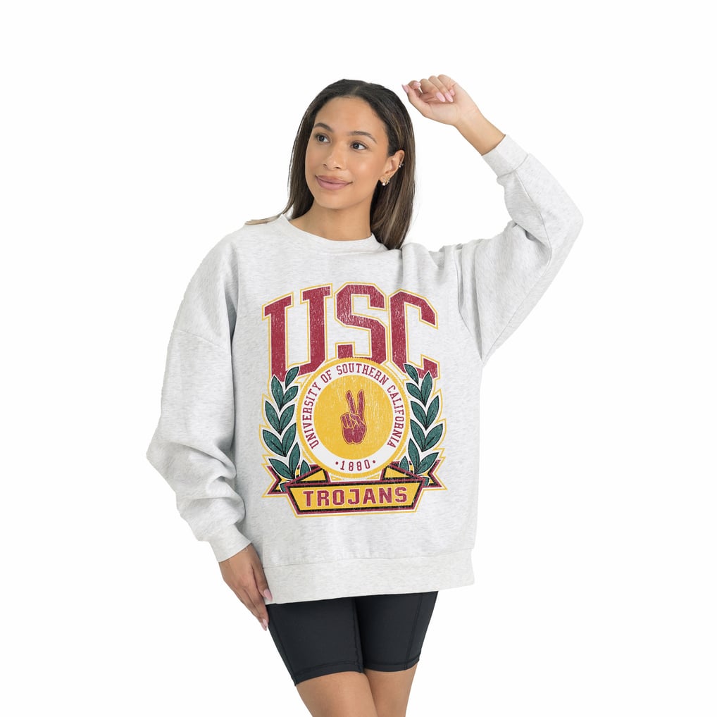 USC Trojans Gameday Couture Women's Premium Fleece Drop Shoulder Oversized Pullover Sweatshirt - Gray