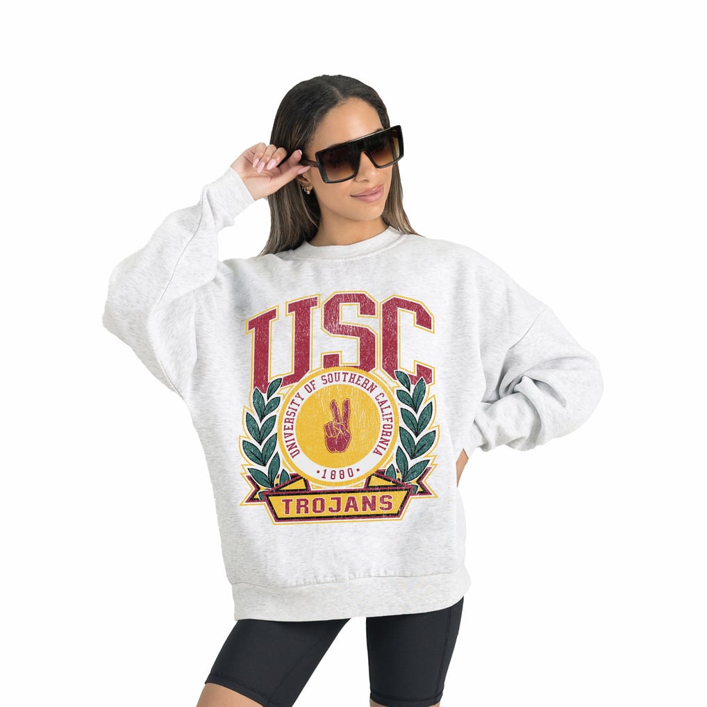USC Trojans Gameday Couture Women's Premium Fleece Drop Shoulder Oversized Pullover Sweatshirt - Gray