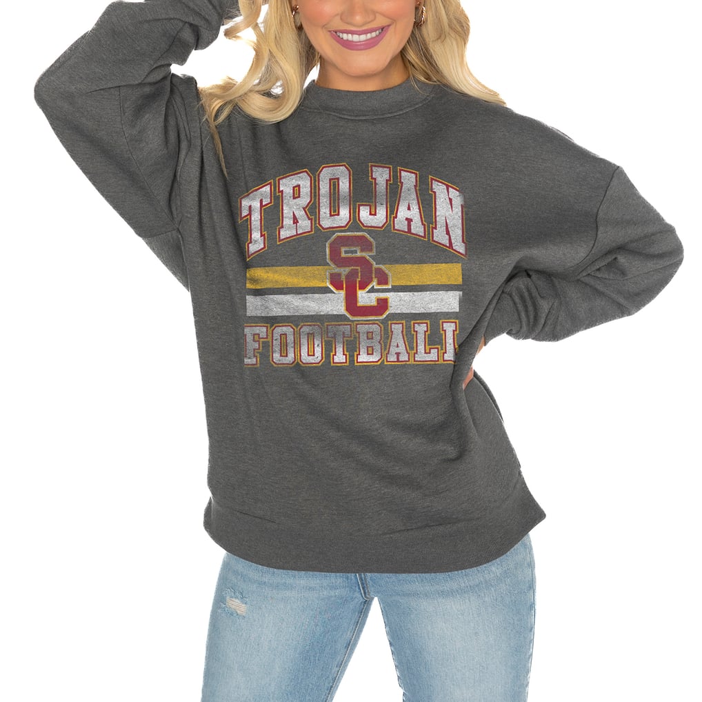 USC Trojans Gameday Couture Women's Oversized Drop Shoulder Fleece Drop Pullover Sweatshirt - Charcoal