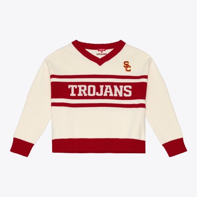 USC Trojans Mitchell & Ness Women's Retro Roots V-Neck Sweater - Cream