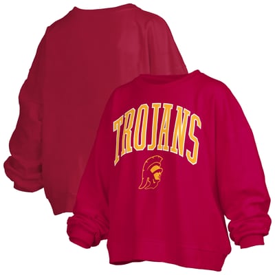 USC Trojans Pressbox Women's Oversized Janise Arch Over Logo Fleece Sweatshirt - Cardinal
