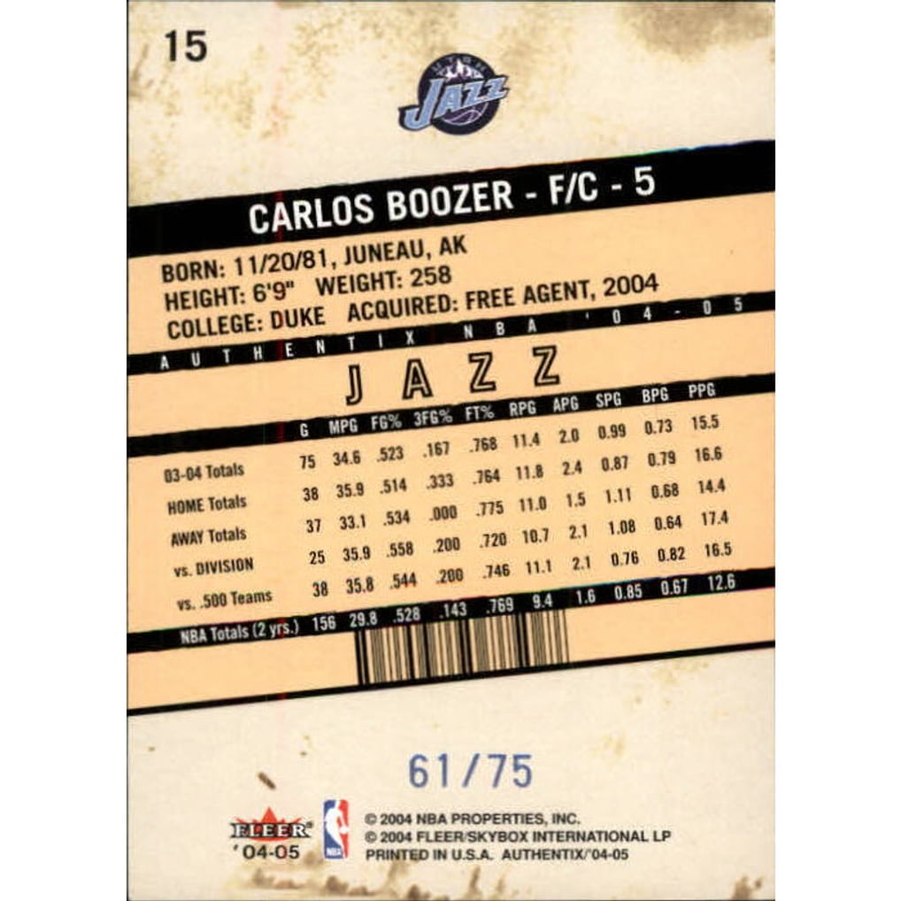 2004-05 Fleer Authentix Parallel 75 #15 Carlos Boozer