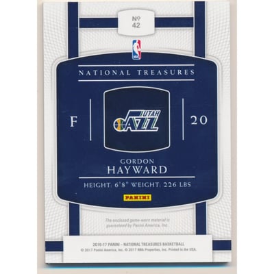 2016-17 Panini National Treasures Material Treasures #42 Gordon Hayward
