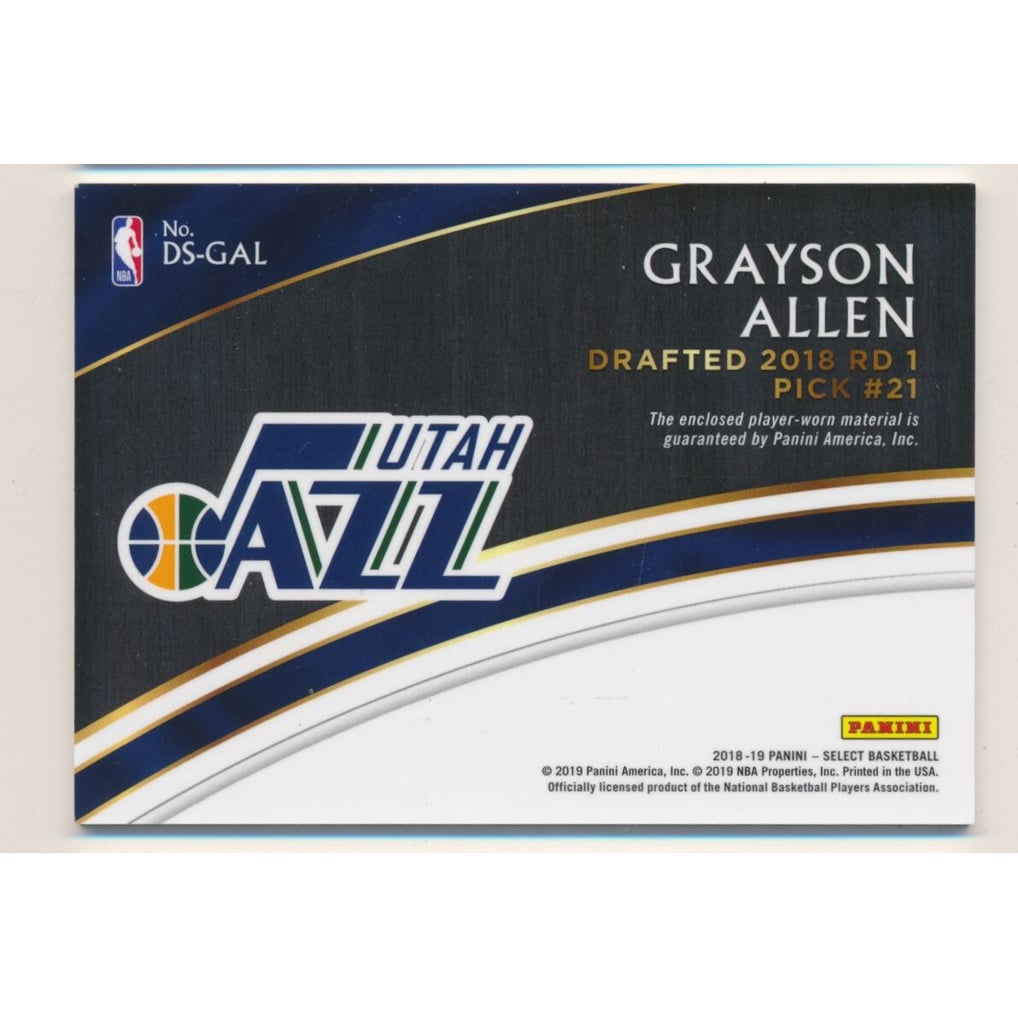 2018-19 Select Draft Selections Memorabilia #13 Grayson Allen