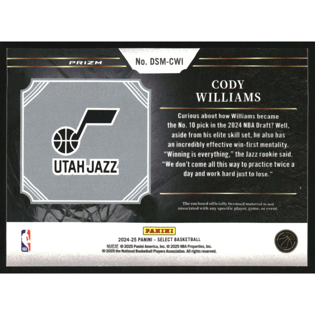 2024-25 Select Draft Selections Memorabilia #9 Cody Williams