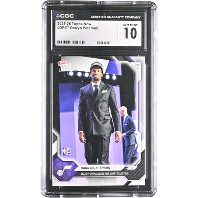 Darryn Peterson Utah Jazz 2025-26 Topps Now Jazz 2nd Overall 2026 NBA Draft Selection #DPET CGC Authenticated GEM MINT 10 Rookie Card