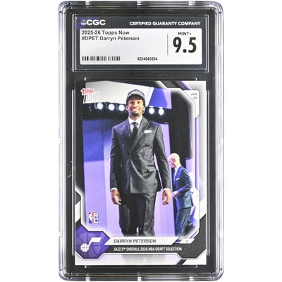 Darryn Peterson Utah Jazz 2025-26 Topps Now Jazz 2nd Overall 2026 NBA Draft Selection #DPET CGC Authenticated MINT+ 9.5 Rookie Card