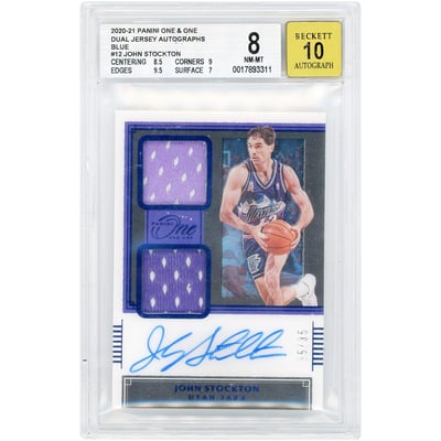 John Stockton Utah Jazz Autographed 2020-21 Panini One & One Dual Game Used Jersey Relics #DJA-JST #35/35 BGS Authenticated 8/10 Card