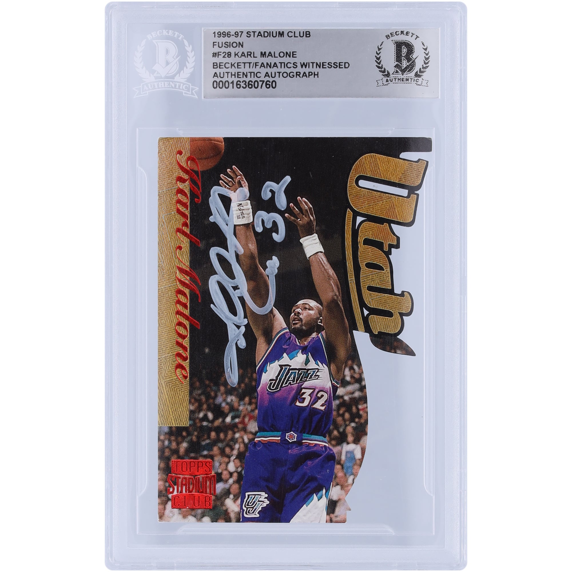Karl Malone Utah Jazz Autographed 1996-97 Topps Stadium Club 
