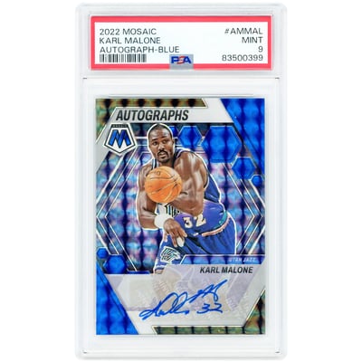 Karl Malone Utah Jazz Autographed 2022-23 Panini Mosaic Blue Mosaic Prizm #AM-MAL #01/25 PSA Authenticated 9 Card