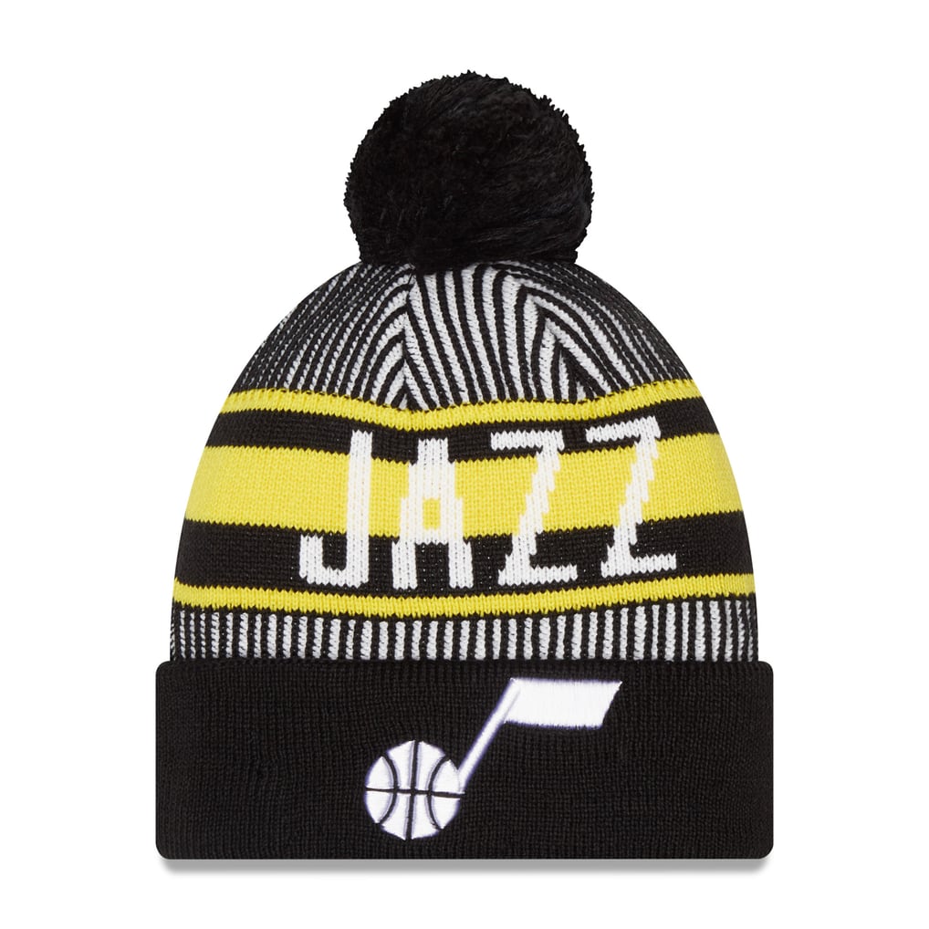 Utah Jazz New Era Striped Cuffed Pom Knit Hat - Navy