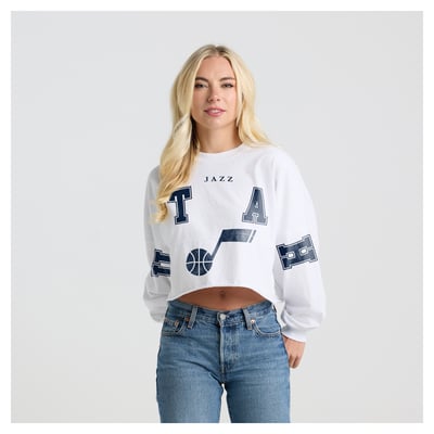 Utah Jazz Fanatics Women's Spirit Jersey Cropped Long Sleeve T-Shirt - White