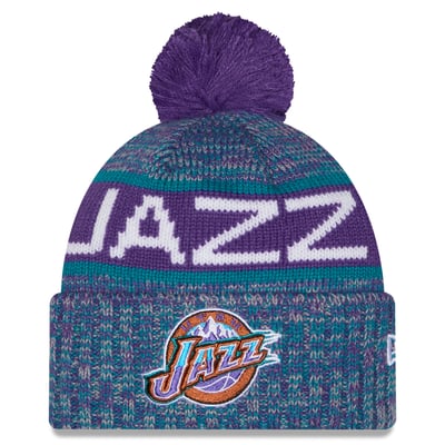 Utah Jazz New Era Youth Alternate Tri-Color Cuffed Knit Hat with Pom - Purple