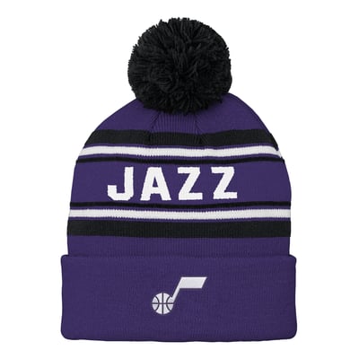  Utah Jazz Outerstuff Youth Backboard Jacquard Cuffed Knit Hat with Pom - Black