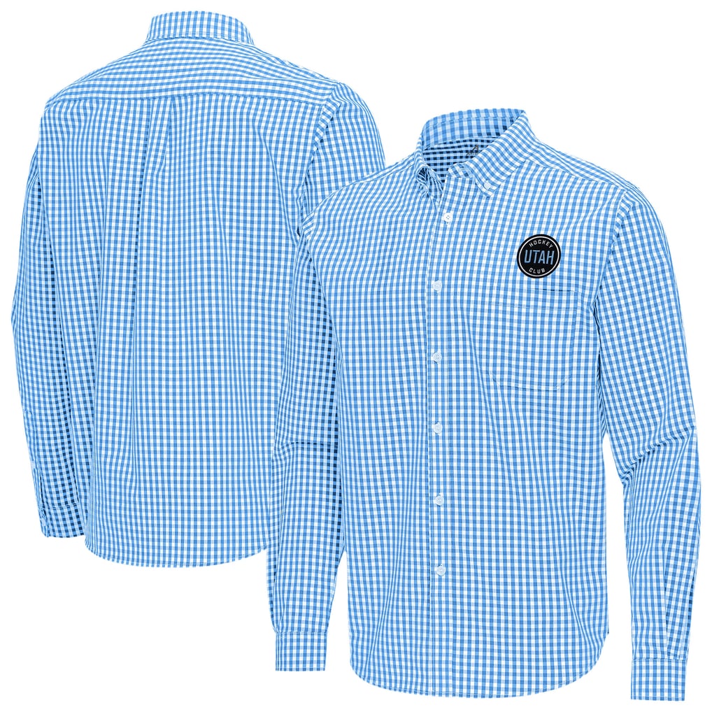 Utah Mammoth Antigua Ellis Tri-Blend Long Sleeve Button-Down Shirt - Light Blue