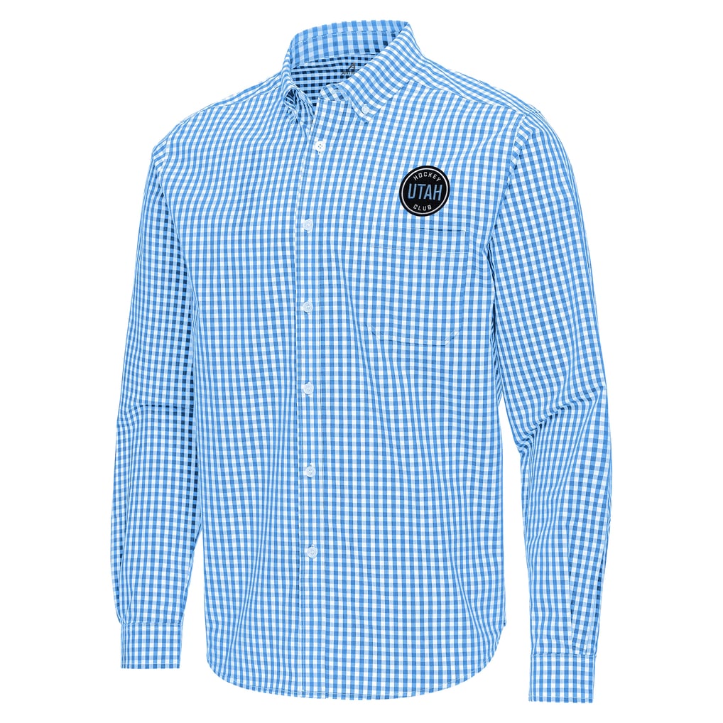 Utah Mammoth Antigua Ellis Tri-Blend Long Sleeve Button-Down Shirt - Light Blue