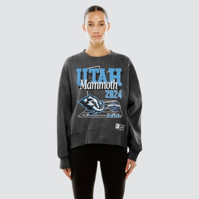  Utah Mammoth New Era Women's Throwback Mineral Wash French Terry Crew Sweatshirt - Black
