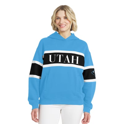  Utah Mammoth WEAR by Erin Andrews Women's Colorblock Stripe Hoodie - Light Blue