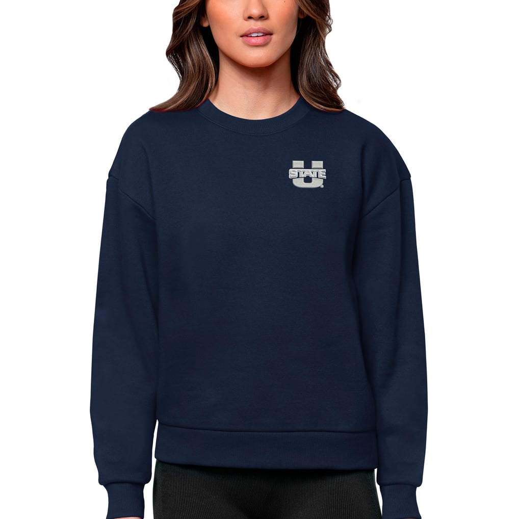 Utah State Aggies Antigua Women's Logo Victory Crewneck Pullover Sweatshirt - Navy