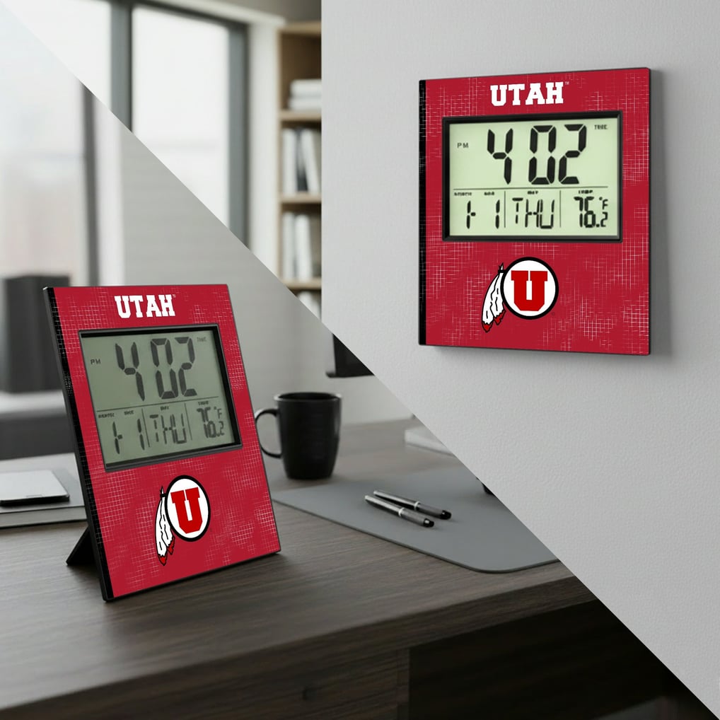 Utah Utes Keyscaper Cross Hatch Digital Desk Clock