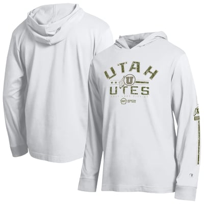  Utah Utes Champion Operation Hat Trick Sleeve Line Hooded Long Sleeve T-Shirt - White