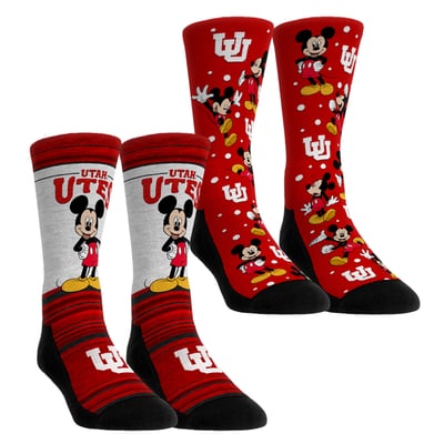  Utah Utes Rock Em Unisex Mickey Mouse Two-Pack Crew Socks Set - Red