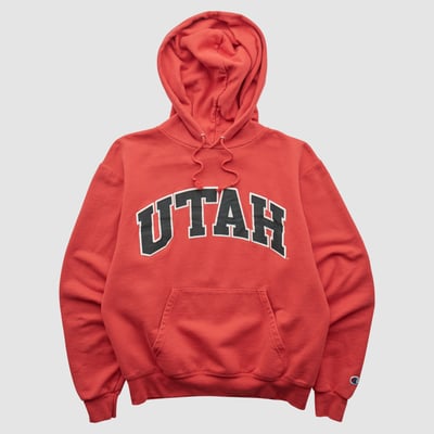 Utah Utes Champion 2000s Hooded Pullover Sweatshirt - Red - XS by Fanatics Real Vintage