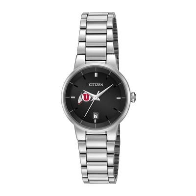 Utah Utes Citizen Watch Women's Black Dial Stainless Steel Watch - Silver