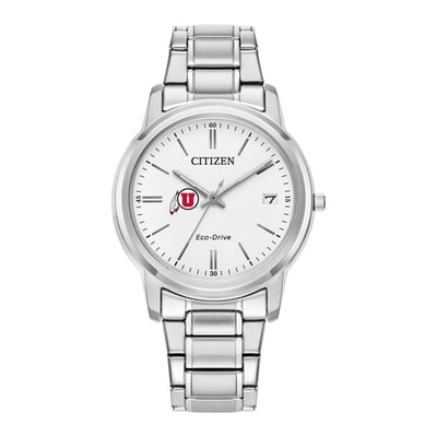 Utah Utes Citizen Watch Women's Eco-Drive White Dial Stainless Steel Watch - Silver