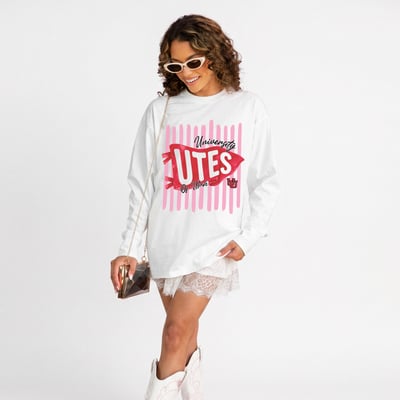Utah Utes Gameday Couture Women's Rally Stripe Oversized Long Sleeve T-Shirt - White