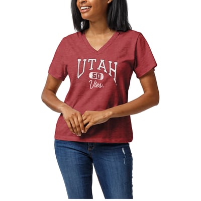  Utah Utes League Collegiate Wear Women's Intramural Boyfriend V-Neck T-Shirt - Heather Red