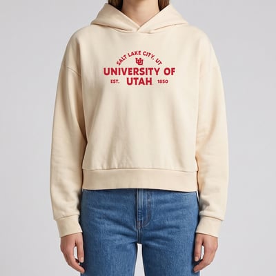 Utah Utes Uscape Apparel Women's Banner Cropped Washed Hoodie - Cream