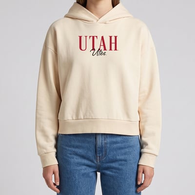 Utah Utes Uscape Apparel Women's Timeless Twist Cropped Washed Hoodie - Cream