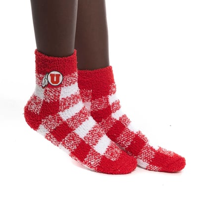 Utah Utes ZooZatz Women's Fuzzy Buffalo Check Ankle Socks