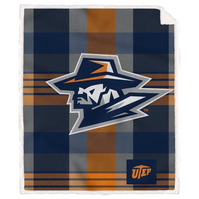 UTEP Miners Pegasus Bold Plaid Steel 50" x 60" Ultra Cozy Sherpa Blanket