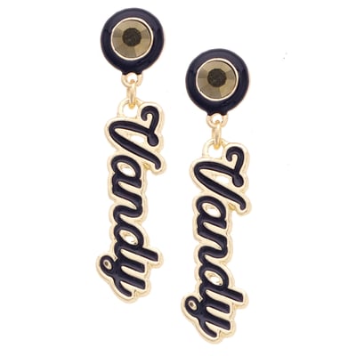 Vanderbilt Commodores CANVAS Style 18k Gold-Plated Rhinestone Drop Script Earrings